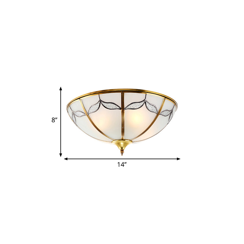 14"/18"/21.5" Wide Bowl Frosted Glass Flush Ceiling Light Traditional 2/3/4 Lights Bedroom Flush Mount Lighting in Gold Clearhalo 'Ceiling Lights' 'Close To Ceiling Lights' 'Close to ceiling' 'Flush mount' Lighting' 276918