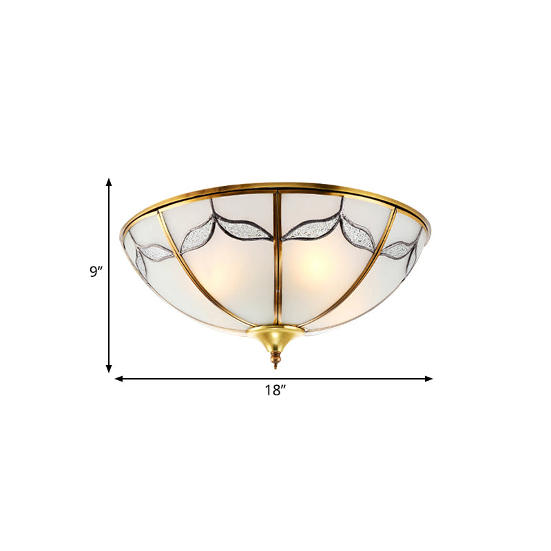 14"/18"/21.5" Wide Bowl Frosted Glass Flush Ceiling Light Traditional 2/3/4 Lights Bedroom Flush Mount Lighting in Gold Clearhalo 'Ceiling Lights' 'Close To Ceiling Lights' 'Close to ceiling' 'Flush mount' Lighting' 276919