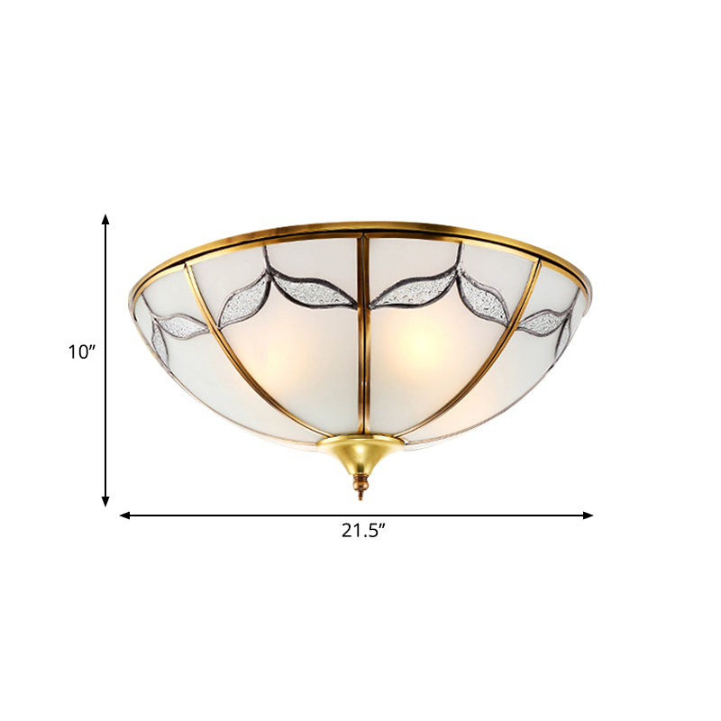 14"/18"/21.5" Wide Bowl Frosted Glass Flush Ceiling Light Traditional 2/3/4 Lights Bedroom Flush Mount Lighting in Gold Clearhalo 'Ceiling Lights' 'Close To Ceiling Lights' 'Close to ceiling' 'Flush mount' Lighting' 276920