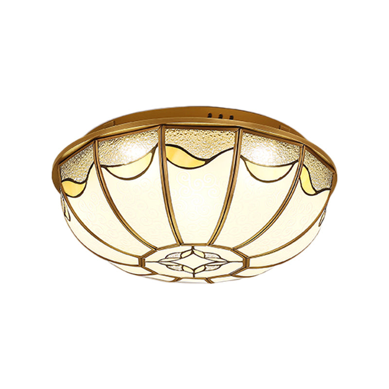 18“/21.5” W Gold 4/5 Lights Ceiling Mount Antique Opal Glass Domed Shaped Flush Light Fixture for Bedroom with Flower Pattern Clearhalo 'Ceiling Lights' 'Close To Ceiling Lights' 'Close to ceiling' 'Flush mount' Lighting' 276942