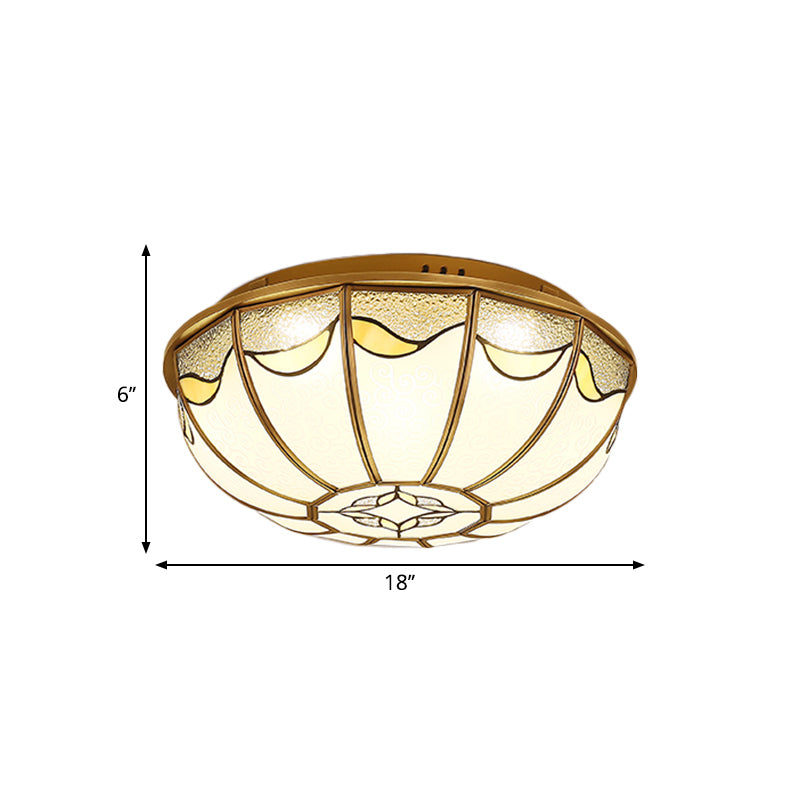 18“/21.5” W Gold 4/5 Lights Ceiling Mount Antique Opal Glass Domed Shaped Flush Light Fixture for Bedroom with Flower Pattern Clearhalo 'Ceiling Lights' 'Close To Ceiling Lights' 'Close to ceiling' 'Flush mount' Lighting' 276943