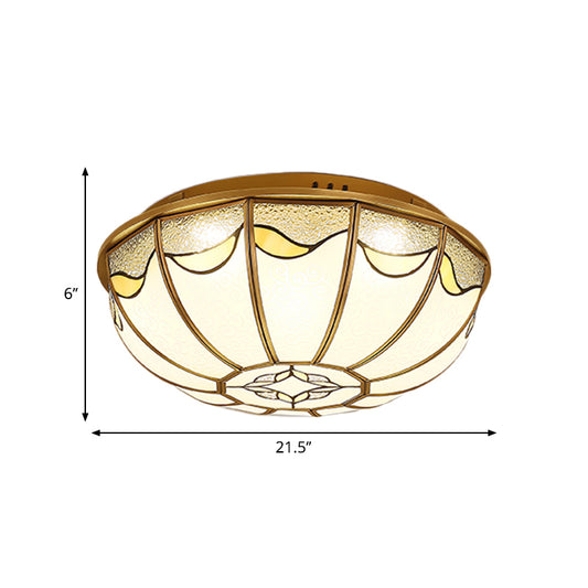 18“/21.5” W Gold 4/5 Lights Ceiling Mount Antique Opal Glass Domed Shaped Flush Light Fixture for Bedroom with Flower Pattern Clearhalo 'Ceiling Lights' 'Close To Ceiling Lights' 'Close to ceiling' 'Flush mount' Lighting' 276944