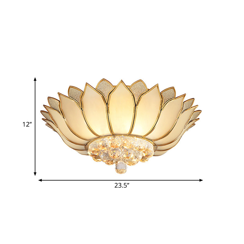 4/6 Lights Living Room Ceiling Mounted Fixture Traditional Gold Flush Mount Light with Scalloped Cream Glass Shade, 21.5"/23.5" Wide Clearhalo 'Ceiling Lights' 'Close To Ceiling Lights' 'Close to ceiling' 'Flush mount' Lighting' 276951