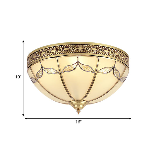 Domed Shade Bedroom Flushmount Light Traditional Milky Glass 3/4 Lights Gold Ceiling Lighting, 12.5"/16" W Clearhalo 'Ceiling Lights' 'Close To Ceiling Lights' 'Close to ceiling' 'Flush mount' Lighting' 276966