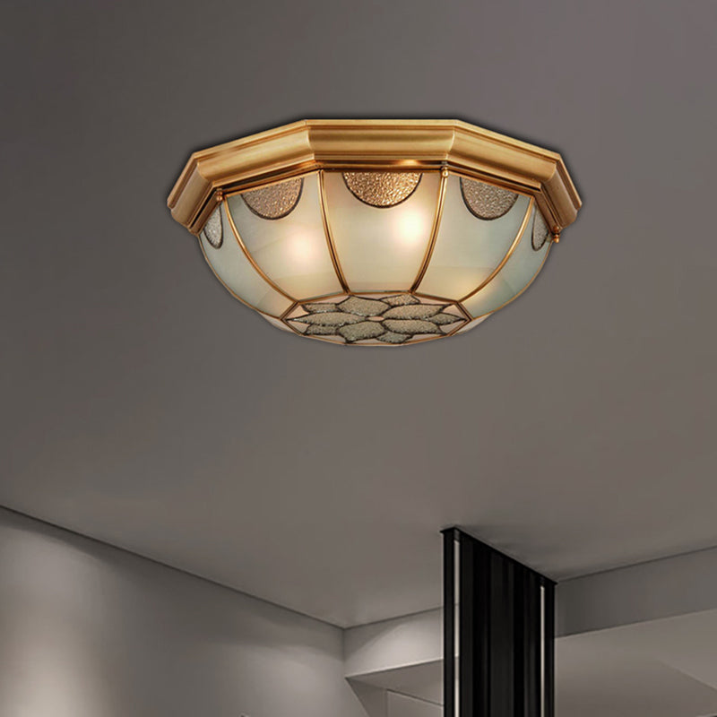 3/5 Lights Flushmount Lighting Traditional Flower Frosted Glass Ceiling Flush Mount in Gold for Bedroom, 14"/18"/23" W Gold Clearhalo 'Ceiling Lights' 'Close To Ceiling Lights' 'Close to ceiling' 'Flush mount' Lighting' 276981