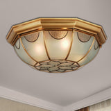 3/5 Lights Flushmount Lighting Traditional Flower Frosted Glass Ceiling Flush Mount in Gold for Bedroom, 14"/18"/23" W Clearhalo 'Ceiling Lights' 'Close To Ceiling Lights' 'Close to ceiling' 'Flush mount' Lighting' 276982