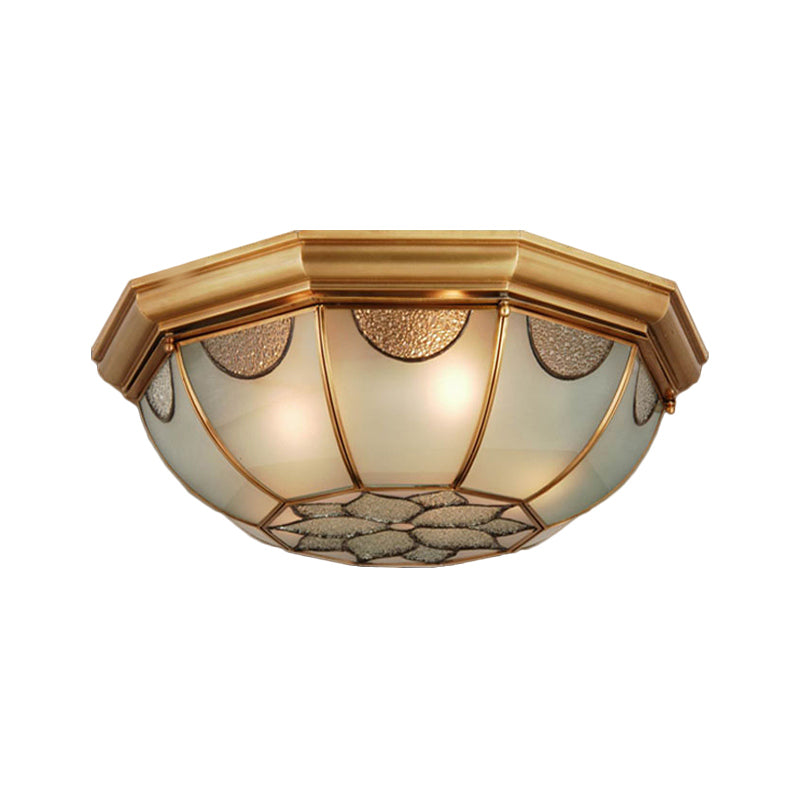 3/5 Lights Flushmount Lighting Traditional Flower Frosted Glass Ceiling Flush Mount in Gold for Bedroom, 14"/18"/23" W Clearhalo 'Ceiling Lights' 'Close To Ceiling Lights' 'Close to ceiling' 'Flush mount' Lighting' 276984