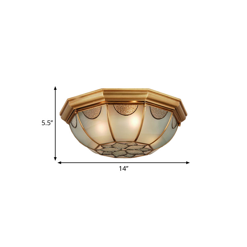 3/5 Lights Flushmount Lighting Traditional Flower Frosted Glass Ceiling Flush Mount in Gold for Bedroom, 14"/18"/23" W Clearhalo 'Ceiling Lights' 'Close To Ceiling Lights' 'Close to ceiling' 'Flush mount' Lighting' 276985