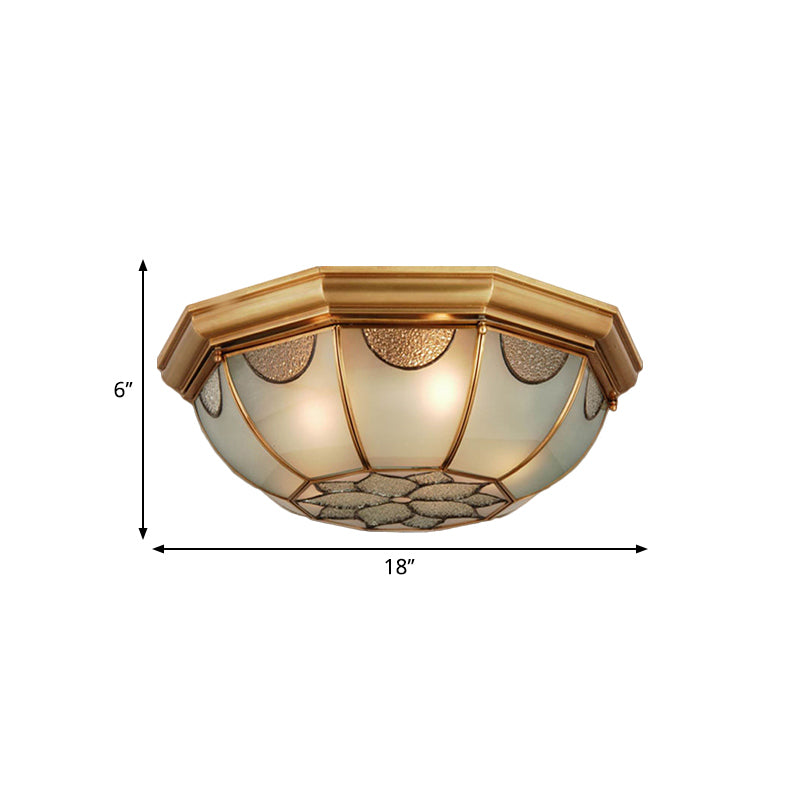 3/5 Lights Flushmount Lighting Traditional Flower Frosted Glass Ceiling Flush Mount in Gold for Bedroom, 14"/18"/23" W Clearhalo 'Ceiling Lights' 'Close To Ceiling Lights' 'Close to ceiling' 'Flush mount' Lighting' 276986