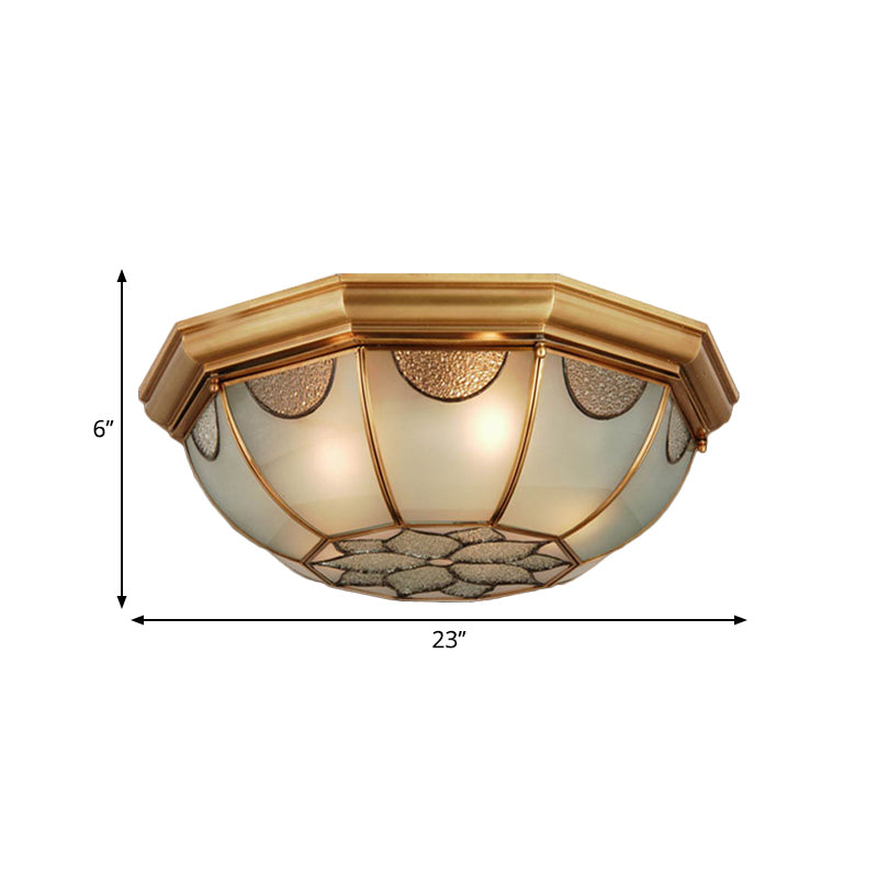 3/5 Lights Flushmount Lighting Traditional Flower Frosted Glass Ceiling Flush Mount in Gold for Bedroom, 14"/18"/23" W Clearhalo 'Ceiling Lights' 'Close To Ceiling Lights' 'Close to ceiling' 'Flush mount' Lighting' 276987