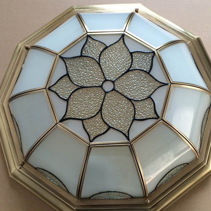 3/5 Lights Flushmount Lighting Traditional Flower Frosted Glass Ceiling Flush Mount in Gold for Bedroom, 14"/18"/23" W Clearhalo 'Ceiling Lights' 'Close To Ceiling Lights' 'Close to ceiling' 'Flush mount' Lighting' 276988