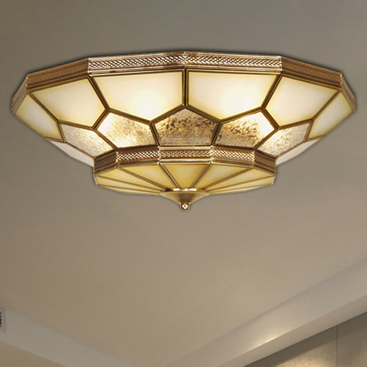 3/4/6 Lights Living Room Ceiling Light Fixture Traditional Brass Flush Mount with Faceted Frosted Glass Shade, 14"/18"/21.5" W Clearhalo 'Ceiling Lights' 'Close To Ceiling Lights' 'Close to ceiling' 'Flush mount' Lighting' 277008