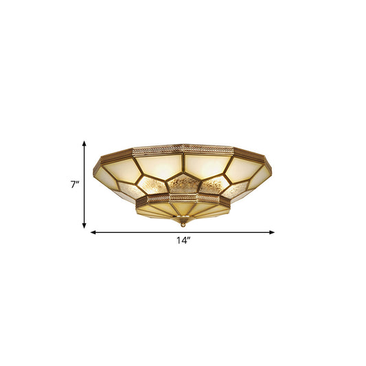 3/4/6 Lights Living Room Ceiling Light Fixture Traditional Brass Flush Mount with Faceted Frosted Glass Shade, 14"/18"/21.5" W Clearhalo 'Ceiling Lights' 'Close To Ceiling Lights' 'Close to ceiling' 'Flush mount' Lighting' 277011