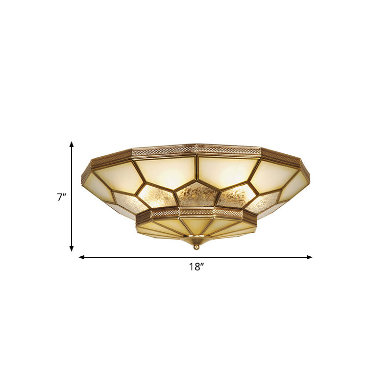 3/4/6 Lights Living Room Ceiling Light Fixture Traditional Brass Flush Mount with Faceted Frosted Glass Shade, 14"/18"/21.5" W Clearhalo 'Ceiling Lights' 'Close To Ceiling Lights' 'Close to ceiling' 'Flush mount' Lighting' 277012