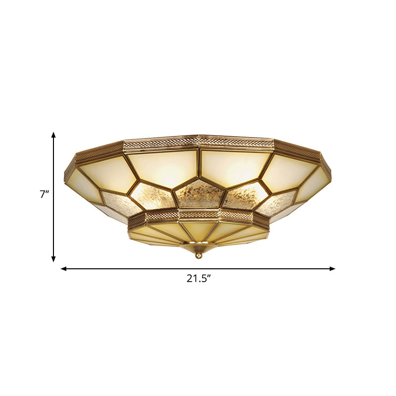 3/4/6 Lights Living Room Ceiling Light Fixture Traditional Brass Flush Mount with Faceted Frosted Glass Shade, 14"/18"/21.5" W Clearhalo 'Ceiling Lights' 'Close To Ceiling Lights' 'Close to ceiling' 'Flush mount' Lighting' 277013
