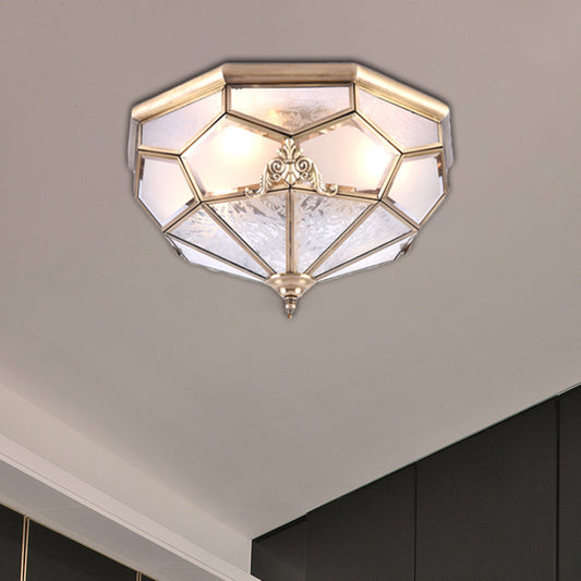 3/4/6 Lights Curved Frosted Glass Pane Flush Ceiling Light Classic Gold Bowl Bedroom Flush Mount Lamp 3 Gold Clearhalo 'Ceiling Lights' 'Close To Ceiling Lights' 'Close to ceiling' 'Flush mount' Lighting' 277042