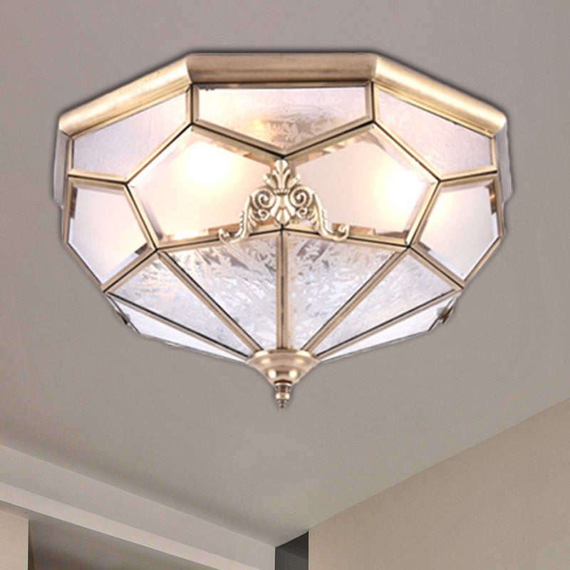 3/4/6 Lights Curved Frosted Glass Pane Flush Ceiling Light Classic Gold Bowl Bedroom Flush Mount Lamp Clearhalo 'Ceiling Lights' 'Close To Ceiling Lights' 'Close to ceiling' 'Flush mount' Lighting' 277043