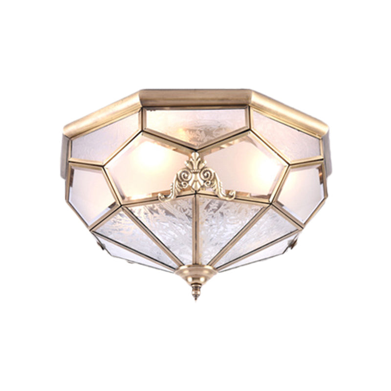 3/4/6 Lights Curved Frosted Glass Pane Flush Ceiling Light Classic Gold Bowl Bedroom Flush Mount Lamp Clearhalo 'Ceiling Lights' 'Close To Ceiling Lights' 'Close to ceiling' 'Flush mount' Lighting' 277045