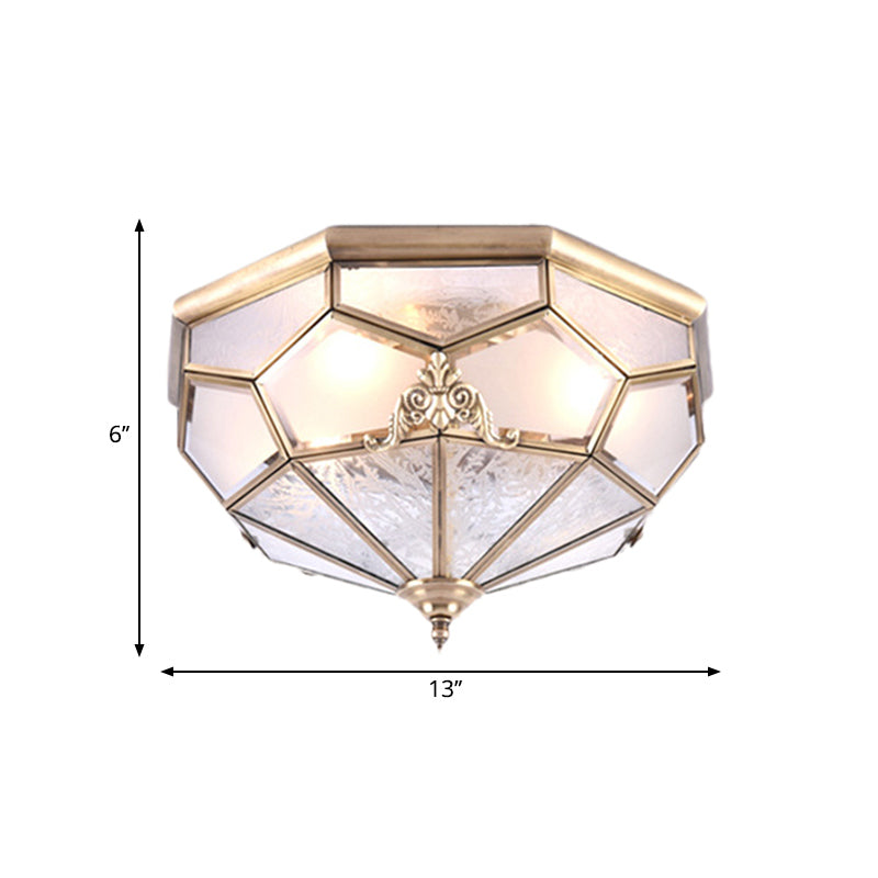 3/4/6 Lights Curved Frosted Glass Pane Flush Ceiling Light Classic Gold Bowl Bedroom Flush Mount Lamp Clearhalo 'Ceiling Lights' 'Close To Ceiling Lights' 'Close to ceiling' 'Flush mount' Lighting' 277046