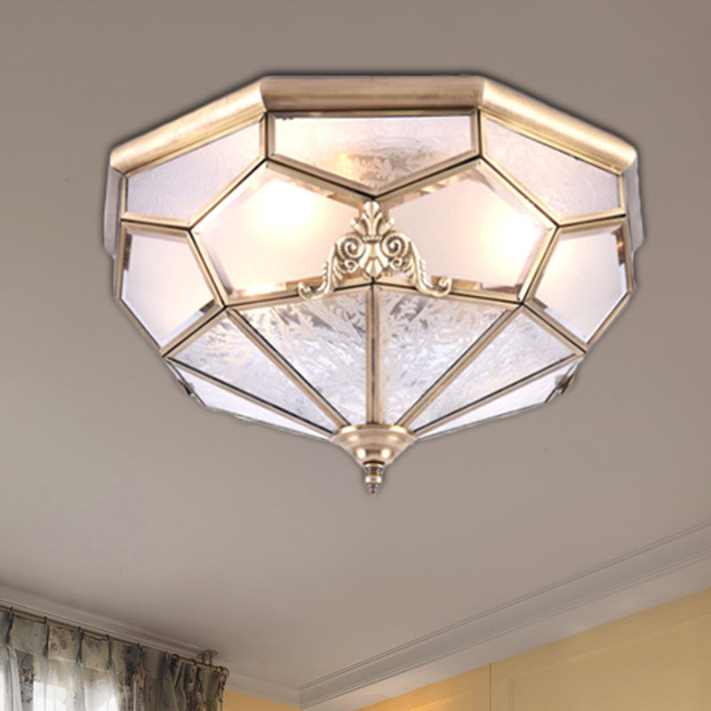 3/4/6 Lights Curved Frosted Glass Pane Flush Ceiling Light Classic Gold Bowl Bedroom Flush Mount Lamp 4 Gold Clearhalo 'Ceiling Lights' 'Close To Ceiling Lights' 'Close to ceiling' 'Flush mount' Lighting' 277048