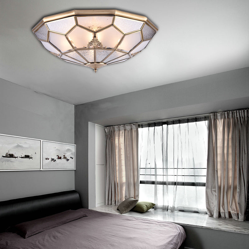 3/4/6 Lights Curved Frosted Glass Pane Flush Ceiling Light Classic Gold Bowl Bedroom Flush Mount Lamp Clearhalo 'Ceiling Lights' 'Close To Ceiling Lights' 'Close to ceiling' 'Flush mount' Lighting' 277053