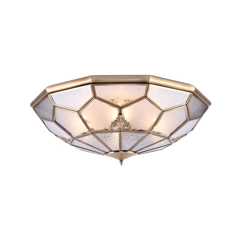 3/4/6 Lights Curved Frosted Glass Pane Flush Ceiling Light Classic Gold Bowl Bedroom Flush Mount Lamp Clearhalo 'Ceiling Lights' 'Close To Ceiling Lights' 'Close to ceiling' 'Flush mount' Lighting' 277054