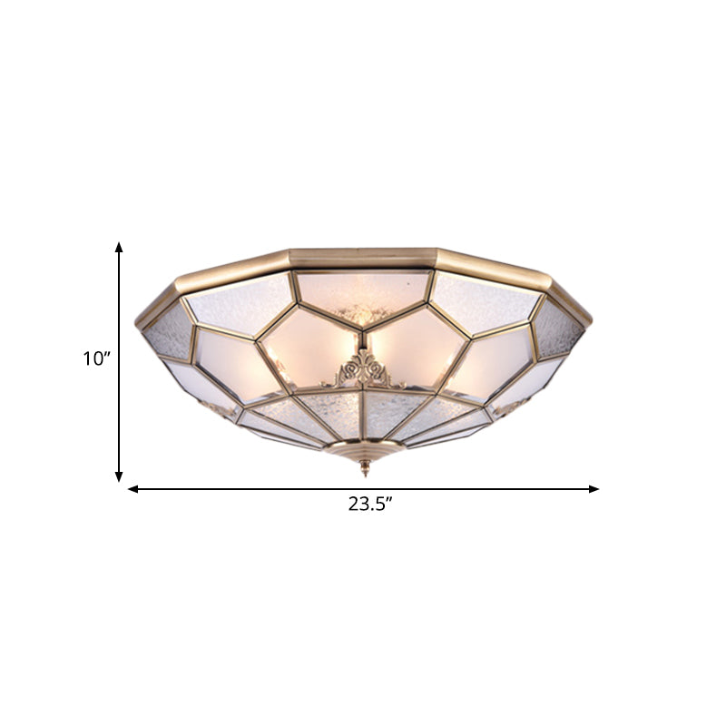 3/4/6 Lights Curved Frosted Glass Pane Flush Ceiling Light Classic Gold Bowl Bedroom Flush Mount Lamp Clearhalo 'Ceiling Lights' 'Close To Ceiling Lights' 'Close to ceiling' 'Flush mount' Lighting' 277055