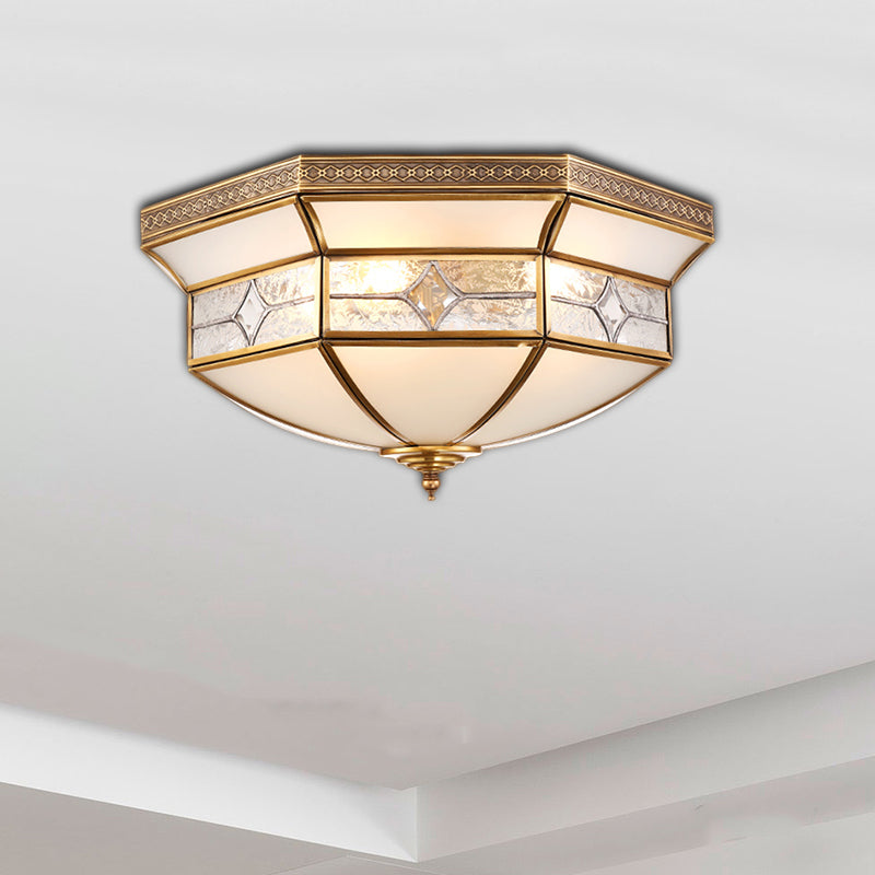 3/4/6 Lights Indoor Ceiling Light Fixture Traditional Brass Flush Mount with Bowl Curved Frosted Glass Shade 3 Brass Clearhalo 'Ceiling Lights' 'Close To Ceiling Lights' 'Close to ceiling' 'Flush mount' Lighting' 277063