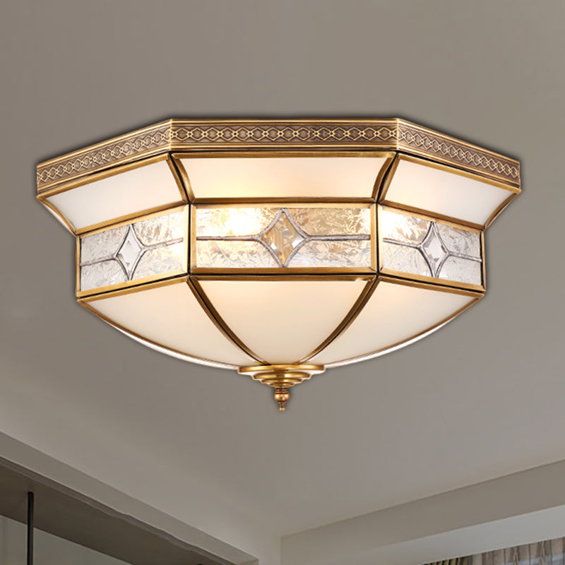 3/4/6 Lights Indoor Ceiling Light Fixture Traditional Brass Flush Mount with Bowl Curved Frosted Glass Shade Clearhalo 'Ceiling Lights' 'Close To Ceiling Lights' 'Close to ceiling' 'Flush mount' Lighting' 277064