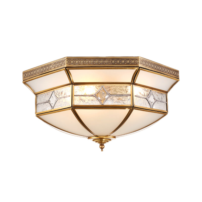 3/4/6 Lights Indoor Ceiling Light Fixture Traditional Brass Flush Mount with Bowl Curved Frosted Glass Shade Clearhalo 'Ceiling Lights' 'Close To Ceiling Lights' 'Close to ceiling' 'Flush mount' Lighting' 277066