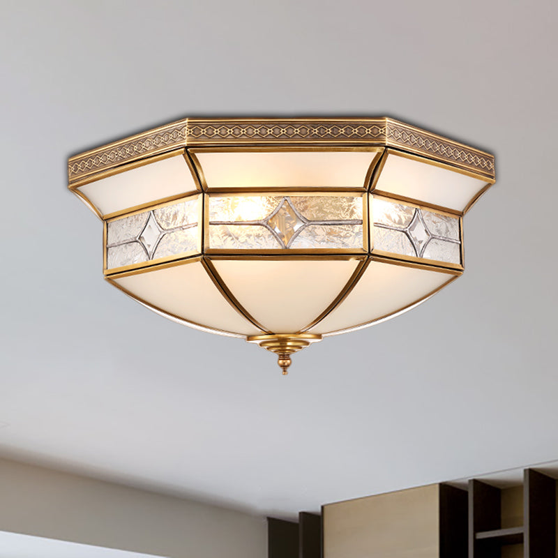 3/4/6 Lights Indoor Ceiling Light Fixture Traditional Brass Flush Mount with Bowl Curved Frosted Glass Shade 4 Brass Clearhalo 'Ceiling Lights' 'Close To Ceiling Lights' 'Close to ceiling' 'Flush mount' Lighting' 277069