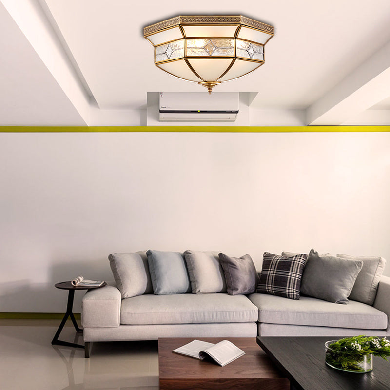 3/4/6 Lights Indoor Ceiling Light Fixture Traditional Brass Flush Mount with Bowl Curved Frosted Glass Shade Clearhalo 'Ceiling Lights' 'Close To Ceiling Lights' 'Close to ceiling' 'Flush mount' Lighting' 277070