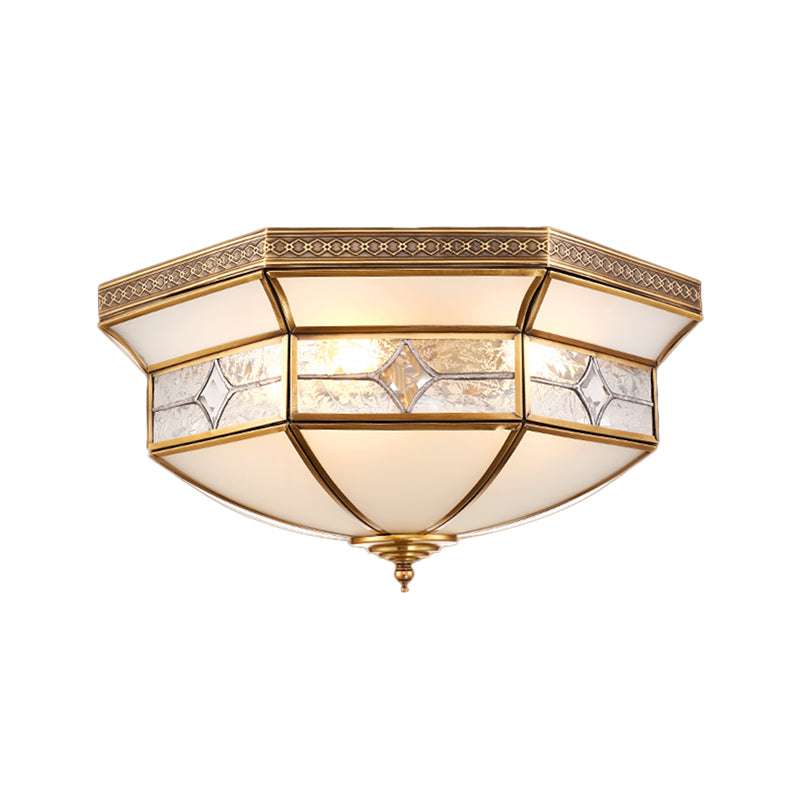 3/4/6 Lights Indoor Ceiling Light Fixture Traditional Brass Flush Mount with Bowl Curved Frosted Glass Shade Clearhalo 'Ceiling Lights' 'Close To Ceiling Lights' 'Close to ceiling' 'Flush mount' Lighting' 277071