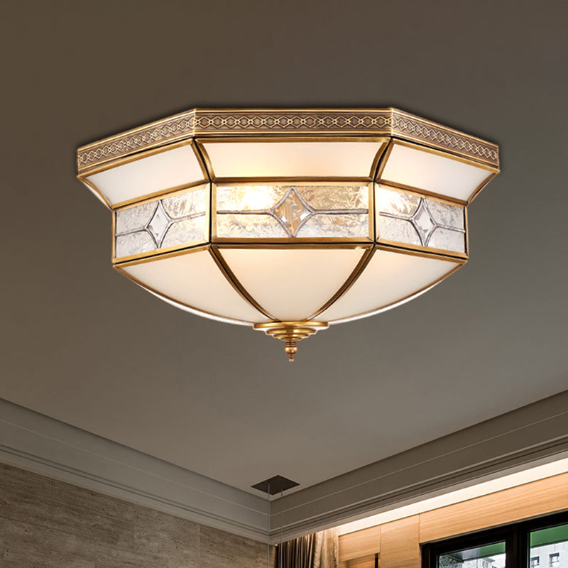 3/4/6 Lights Indoor Ceiling Light Fixture Traditional Brass Flush Mount with Bowl Curved Frosted Glass Shade 6 Brass Clearhalo 'Ceiling Lights' 'Close To Ceiling Lights' 'Close to ceiling' 'Flush mount' Lighting' 277073