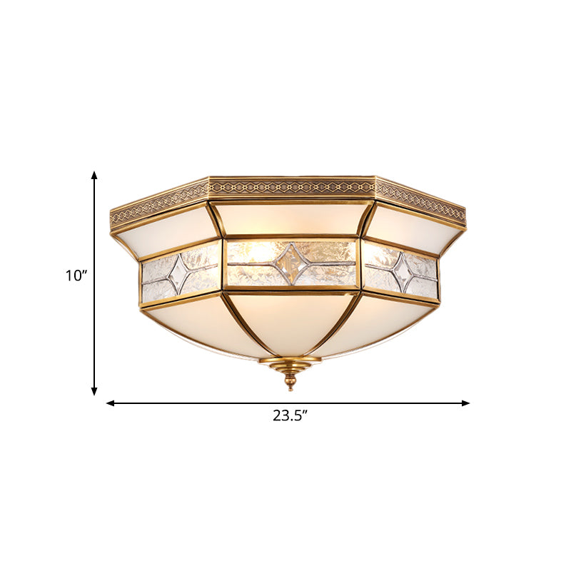 3/4/6 Lights Indoor Ceiling Light Fixture Traditional Brass Flush Mount with Bowl Curved Frosted Glass Shade Clearhalo 'Ceiling Lights' 'Close To Ceiling Lights' 'Close to ceiling' 'Flush mount' Lighting' 277076