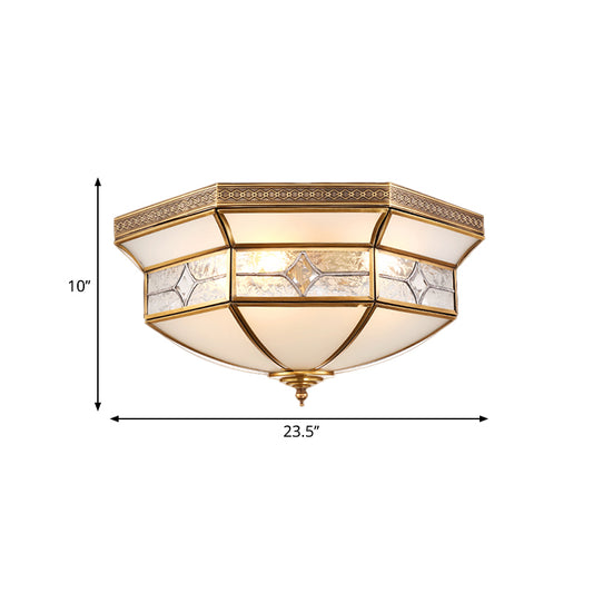 3/4/6 Lights Indoor Ceiling Light Fixture Traditional Brass Flush Mount with Bowl Curved Frosted Glass Shade Clearhalo 'Ceiling Lights' 'Close To Ceiling Lights' 'Close to ceiling' 'Flush mount' Lighting' 277076