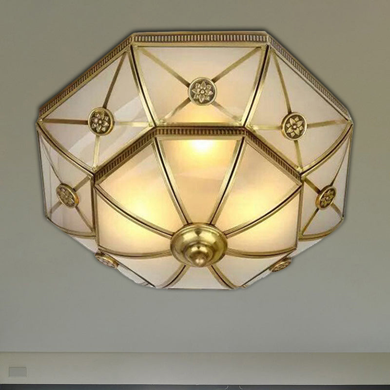 Brass 3/4/6 Lights Flush Mount Traditional Curved Frosted Glass Flower Flush Ceiling Light Fixture for Bedroom Clearhalo 'Ceiling Lights' 'Close To Ceiling Lights' 'Close to ceiling' 'Flush mount' Lighting' 277078