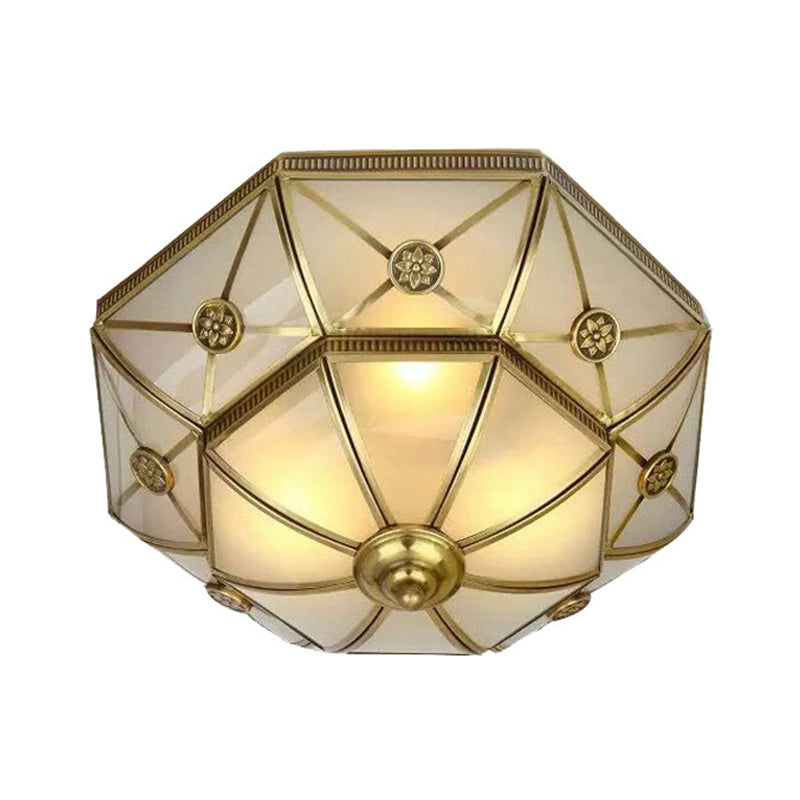 Brass 3/4/6 Lights Flush Mount Traditional Curved Frosted Glass Flower Flush Ceiling Light Fixture for Bedroom Clearhalo 'Ceiling Lights' 'Close To Ceiling Lights' 'Close to ceiling' 'Flush mount' Lighting' 277080