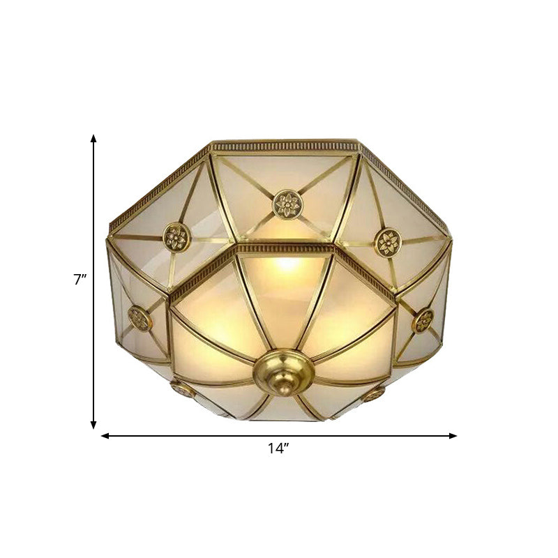 Brass 3/4/6 Lights Flush Mount Traditional Curved Frosted Glass Flower Flush Ceiling Light Fixture for Bedroom Clearhalo 'Ceiling Lights' 'Close To Ceiling Lights' 'Close to ceiling' 'Flush mount' Lighting' 277081