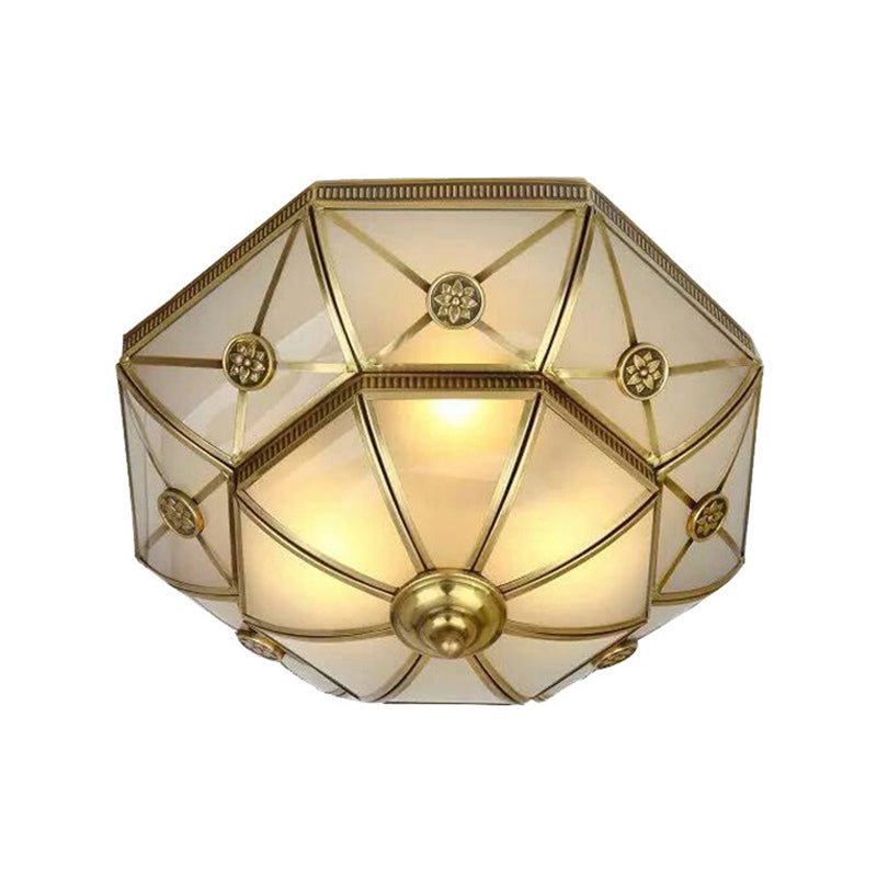 Brass 3/4/6 Lights Flush Mount Traditional Curved Frosted Glass Flower Flush Ceiling Light Fixture for Bedroom Clearhalo 'Ceiling Lights' 'Close To Ceiling Lights' 'Close to ceiling' 'Flush mount' Lighting' 277084