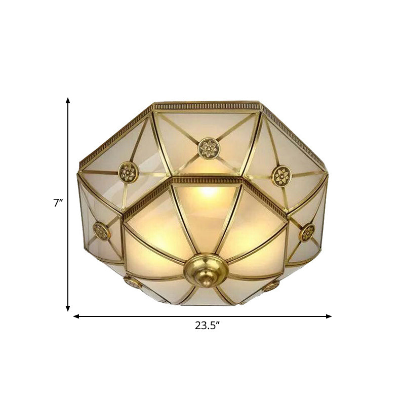 Brass 3/4/6 Lights Flush Mount Traditional Curved Frosted Glass Flower Flush Ceiling Light Fixture for Bedroom Clearhalo 'Ceiling Lights' 'Close To Ceiling Lights' 'Close to ceiling' 'Flush mount' Lighting' 277089