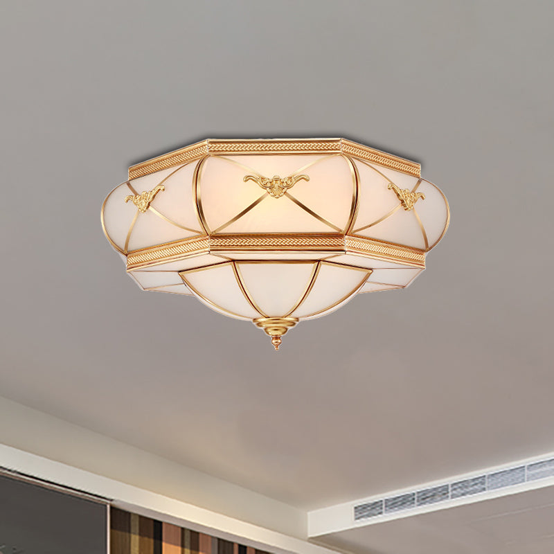 3/4/6 Lights Flush Ceiling Light Traditional Flower Curved Frosted Glass Flush Mount in Gold for Bedroom 3 Gold Clearhalo 'Ceiling Lights' 'Close To Ceiling Lights' 'Close to ceiling' 'Flush mount' Lighting' 277097