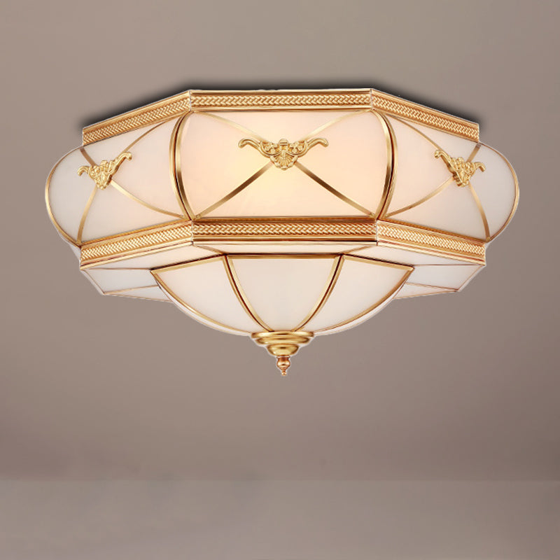 3/4/6 Lights Flush Ceiling Light Traditional Flower Curved Frosted Glass Flush Mount in Gold for Bedroom Clearhalo 'Ceiling Lights' 'Close To Ceiling Lights' 'Close to ceiling' 'Flush mount' Lighting' 277098