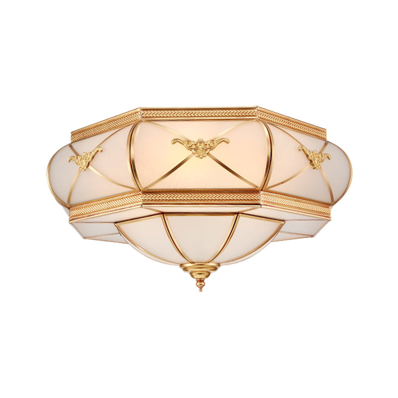 3/4/6 Lights Flush Ceiling Light Traditional Flower Curved Frosted Glass Flush Mount in Gold for Bedroom Clearhalo 'Ceiling Lights' 'Close To Ceiling Lights' 'Close to ceiling' 'Flush mount' Lighting' 277100