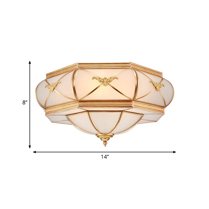 3/4/6 Lights Flush Ceiling Light Traditional Flower Curved Frosted Glass Flush Mount in Gold for Bedroom Clearhalo 'Ceiling Lights' 'Close To Ceiling Lights' 'Close to ceiling' 'Flush mount' Lighting' 277101
