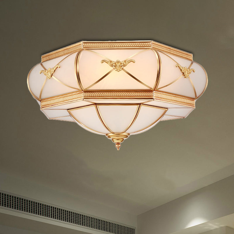3/4/6 Lights Flush Ceiling Light Traditional Flower Curved Frosted Glass Flush Mount in Gold for Bedroom 4 Gold Clearhalo 'Ceiling Lights' 'Close To Ceiling Lights' 'Close to ceiling' 'Flush mount' Lighting' 277102
