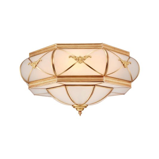 3/4/6 Lights Flush Ceiling Light Traditional Flower Curved Frosted Glass Flush Mount in Gold for Bedroom Clearhalo 'Ceiling Lights' 'Close To Ceiling Lights' 'Close to ceiling' 'Flush mount' Lighting' 277104