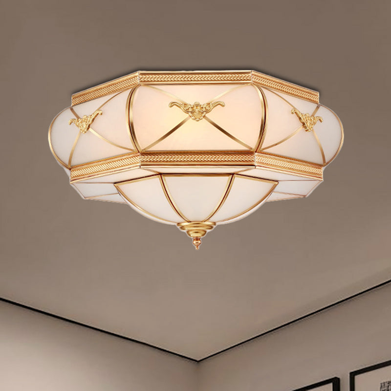 3/4/6 Lights Flush Ceiling Light Traditional Flower Curved Frosted Glass Flush Mount in Gold for Bedroom 6 Gold Clearhalo 'Ceiling Lights' 'Close To Ceiling Lights' 'Close to ceiling' 'Flush mount' Lighting' 277106