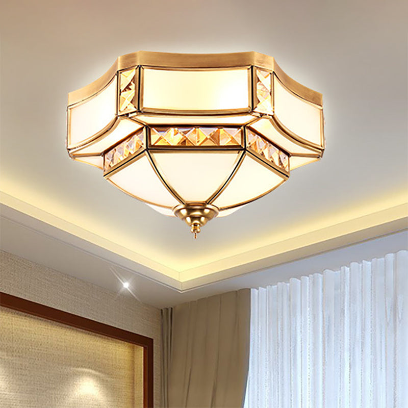 Gold 3/4/6 Lights Flush Light Fixture Traditional Opal Glass Bowl Ceiling Flush Mount for Bedroom 3 Gold Clearhalo 'Ceiling Lights' 'Close To Ceiling Lights' 'Close to ceiling' 'Flush mount' Lighting' 277111