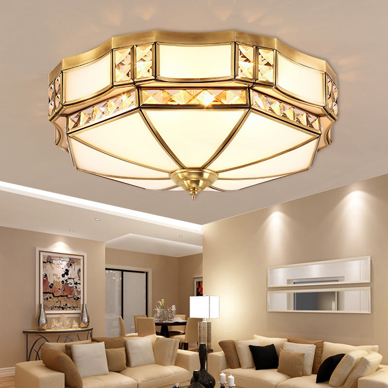 Gold 3/4/6 Lights Flush Light Fixture Traditional Opal Glass Bowl Ceiling Flush Mount for Bedroom Gold Clearhalo 'Ceiling Lights' 'Close To Ceiling Lights' 'Close to ceiling' 'Flush mount' Lighting' 277125